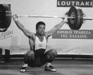 Front view of an Olympic weightlifting snatch performed by Tom Goegebuer, Belgium.